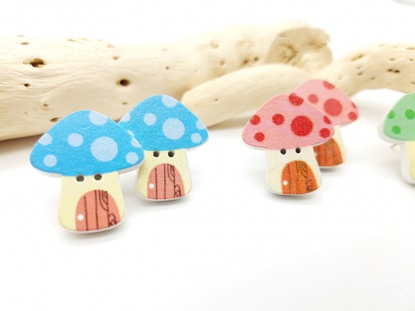 Pilz Knopf Ohrstecker Holz Button